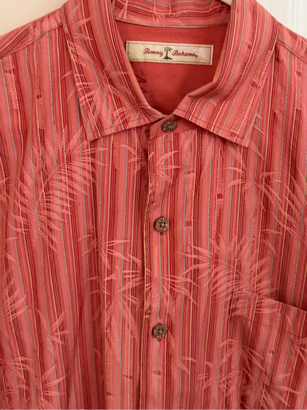 Tommy Bahama Orange w/ Multicolor Stripes Men’s M Cotton & Silk Short Sleeve - Picture 3 of 6